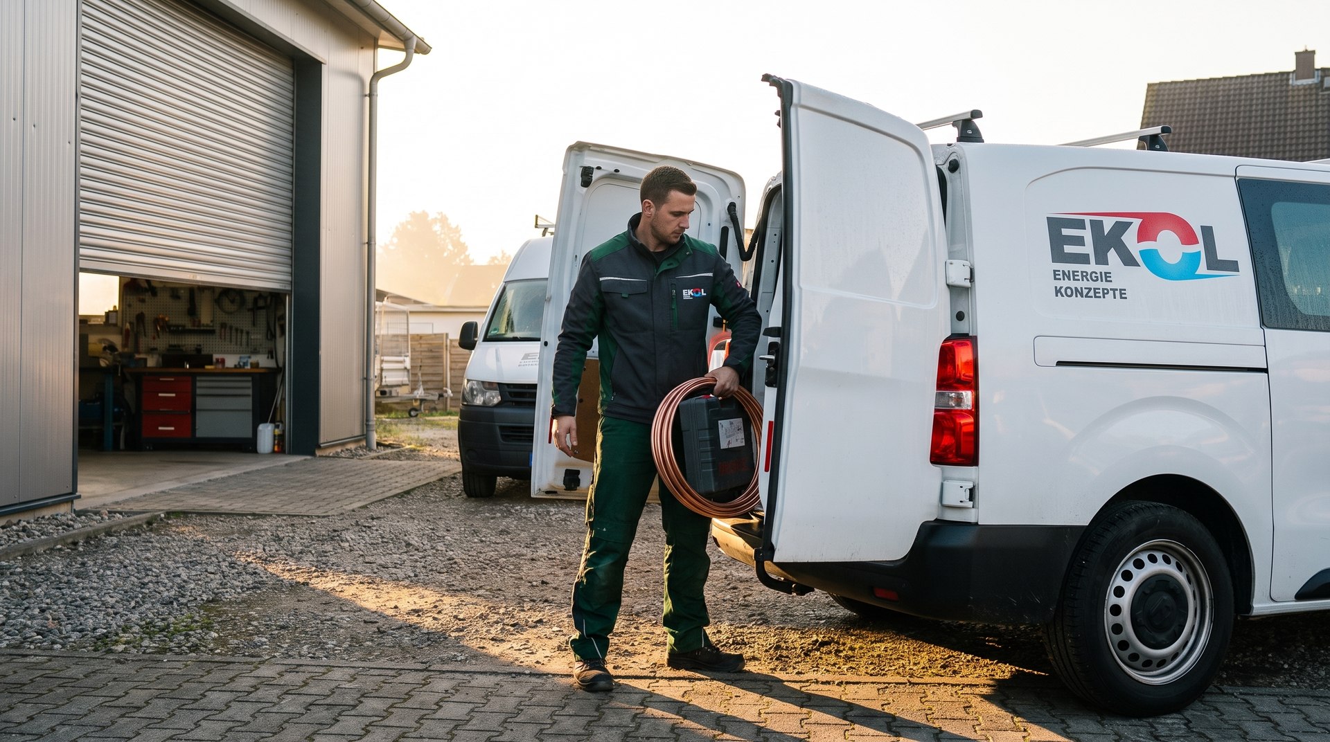 EKOL-Mitarbeiter belädt den Servicewagen für einen Einsatz