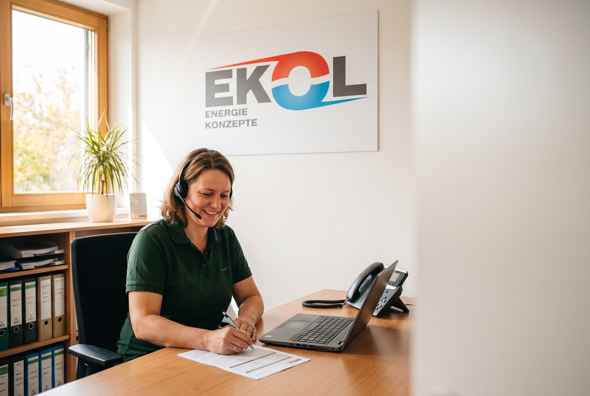 Mitarbeiterin der EKOL GmbH nimmt eine Kundenanfrage am Telefon auf
